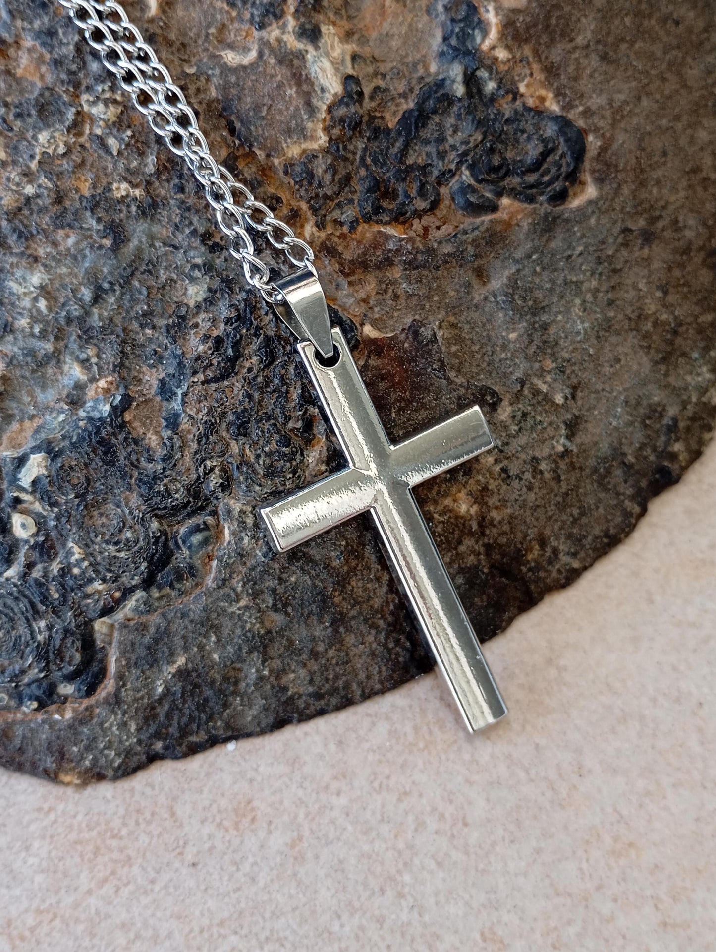 Classic Christian Cross Pendant Necklace for men, minimalist, simple silver colour, Religious, prayer, church, casual believer gift