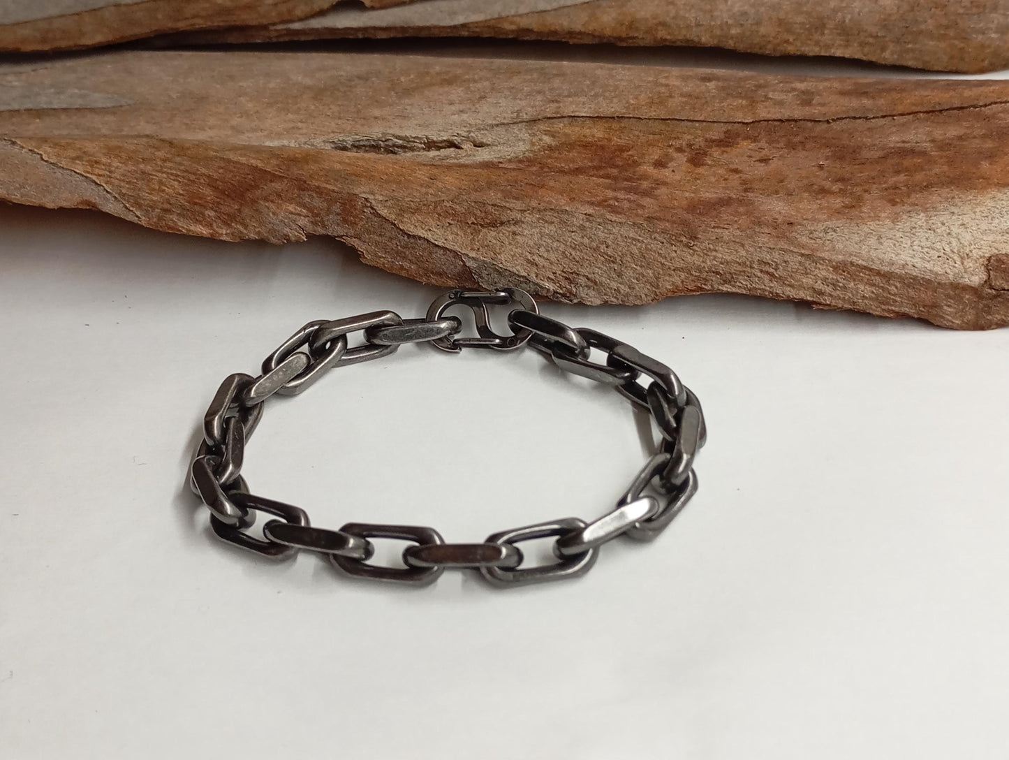 Handmade Rustic Oxidized Steel Chain Bracelet – Chunky Industrial-Style with Hook Clasp, bicycle chain