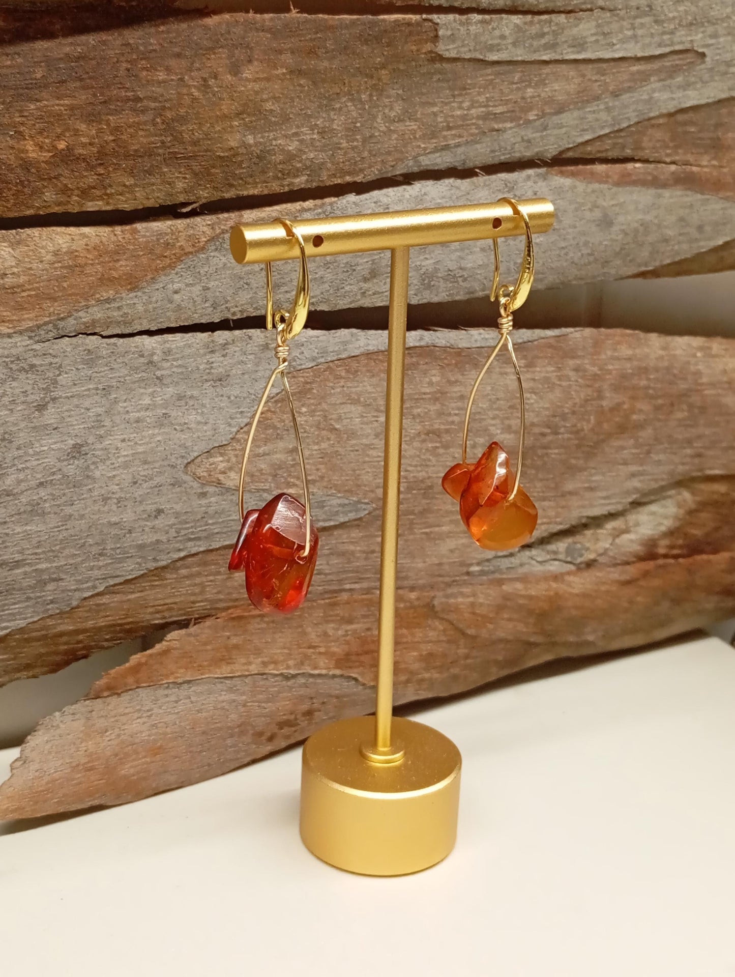 Baltic Amber Earrings - Gold plated Wire Wrapped, handmade earrings, Unique Vintage Dainty Elegant Evening Bohemian Natural Gemstone
