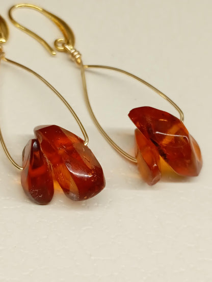 Baltic Amber Earrings - Gold plated Wire Wrapped, handmade earrings, Unique Vintage Dainty Elegant Evening Bohemian Natural Gemstone