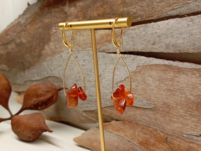 Baltic Amber Earrings - Gold plated Wire Wrapped, handmade earrings, Unique Vintage Dainty Elegant Evening Bohemian Natural Gemstone