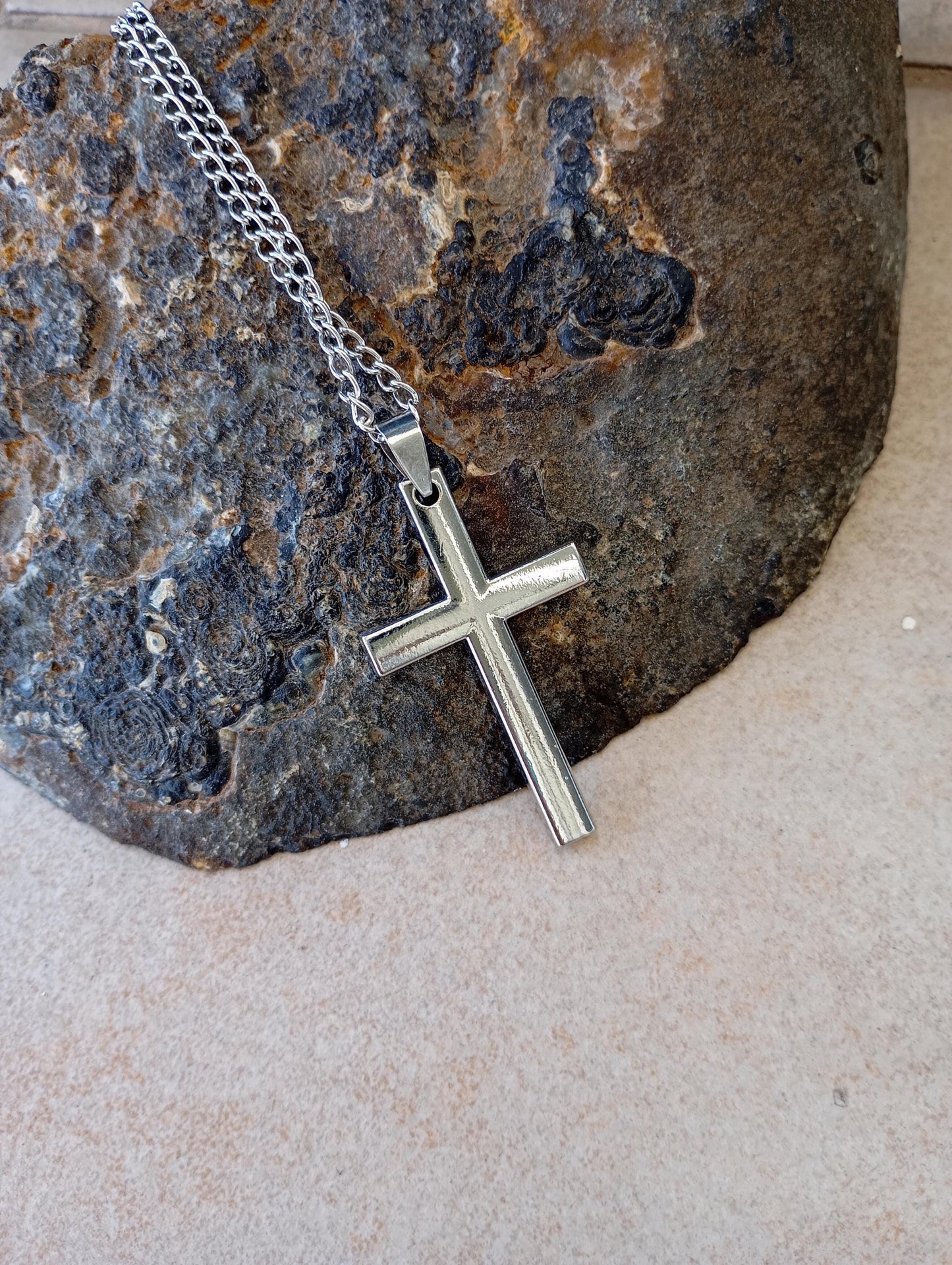 Classic Christian Cross Pendant Necklace for men, minimalist, simple silver colour, Religious, prayer, church, casual believer gift