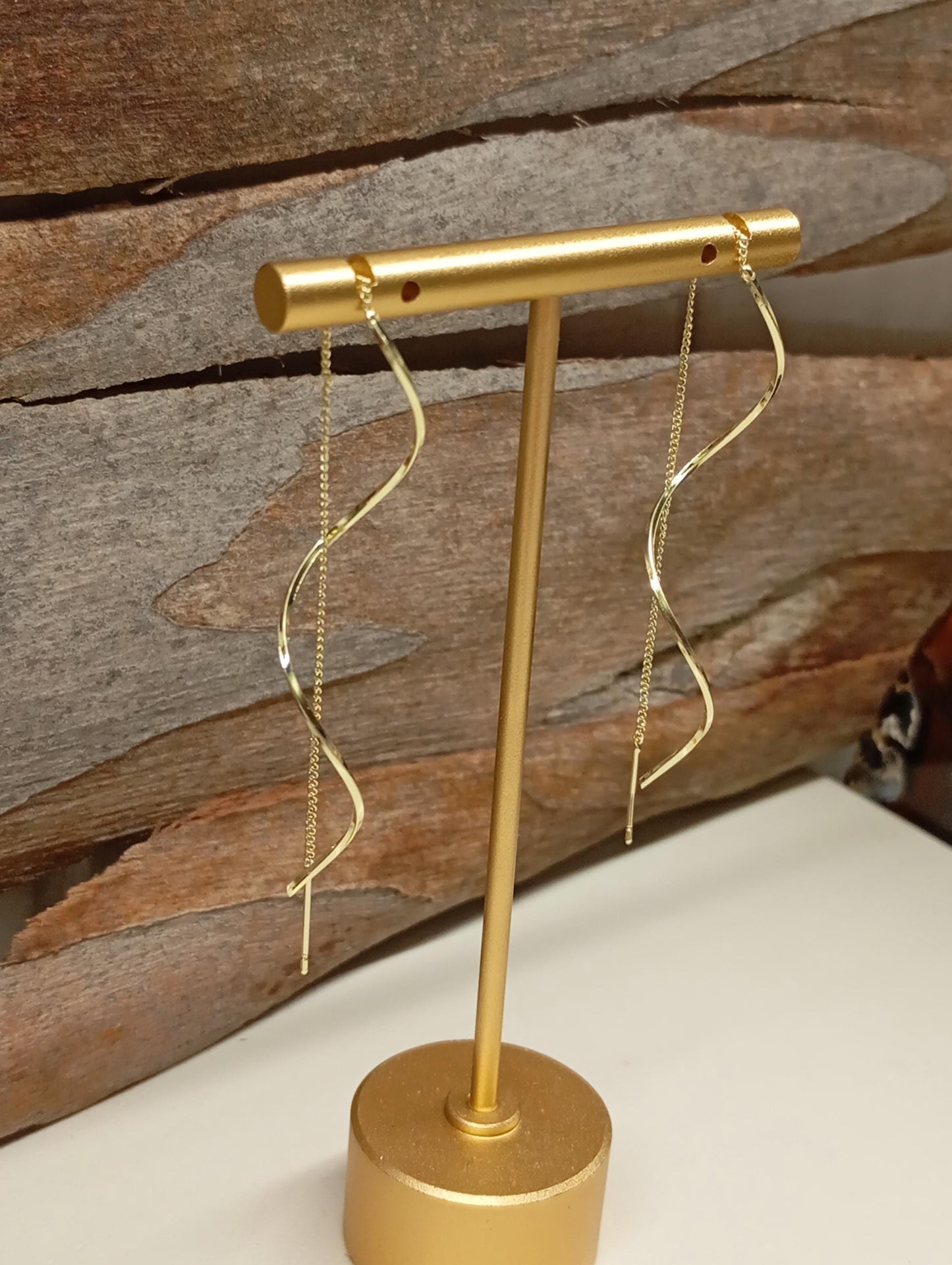 Elegant Gold Threader Earrings – Minimalist Twisted Drop Dangle Earrings, evening, simple, wedding party jewelry, gift for girlfriend