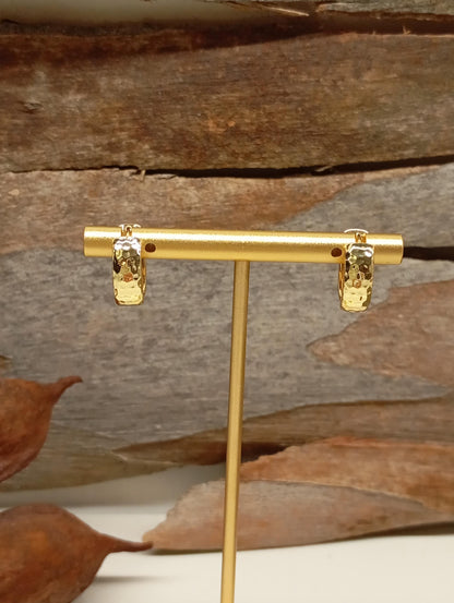 Gold Stainless Steel Huggie Hoop Earrings – Hammered Textured, Hypoallergenic, Waterproof, minimalist, every day, elegant