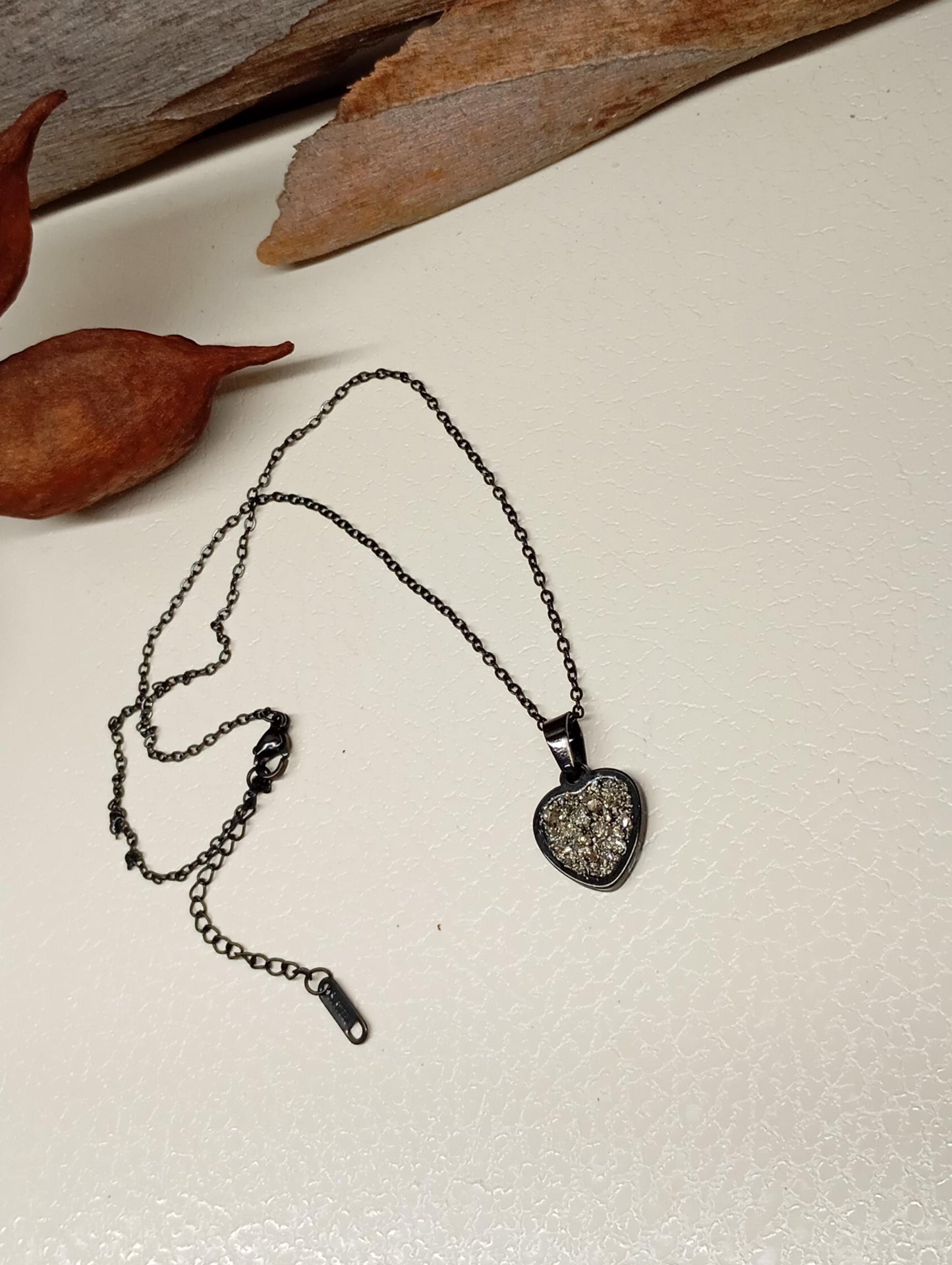 Heart pendant Raw Pyrite pendant Necklace, Wealth stone Necklace, Handmade Protection, bohemian finding, gift for girlfriend, wife