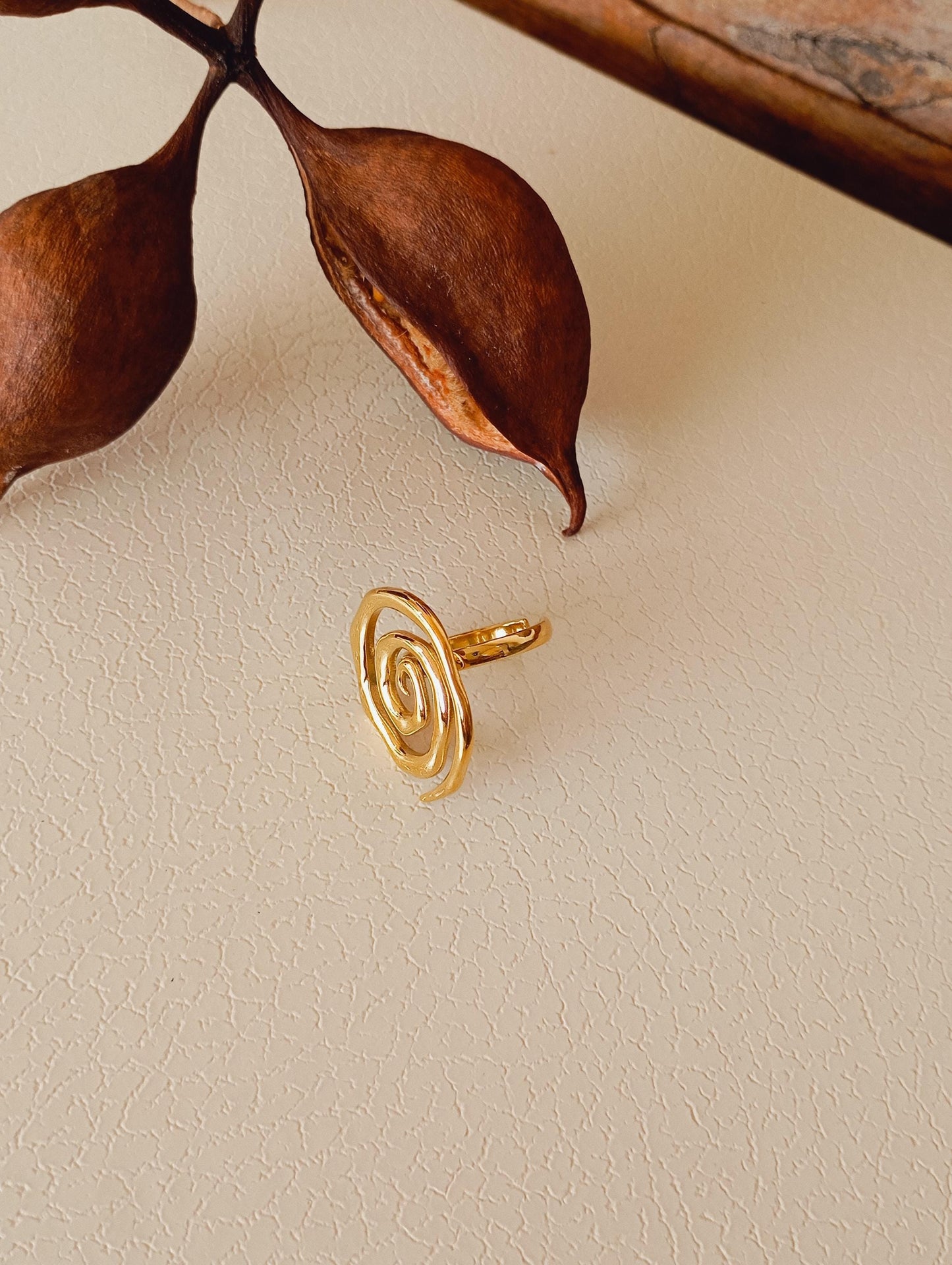 Gold Spiral Open Ring Adjustable  Stainless Steel Statement Ring, Bold Modern Jewelry Gift for Her