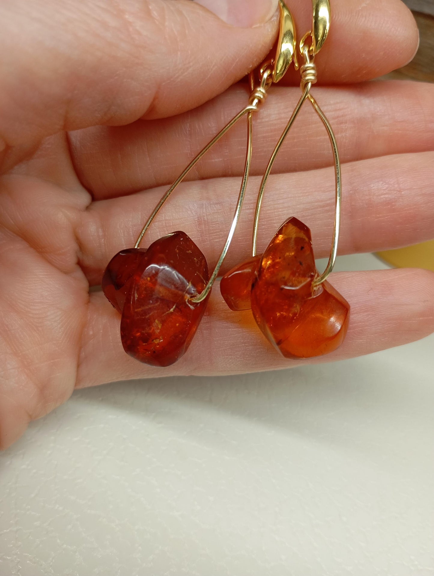 Baltic Amber Earrings - Gold plated Wire Wrapped, handmade earrings, Unique Vintage Dainty Elegant Evening Bohemian Natural Gemstone