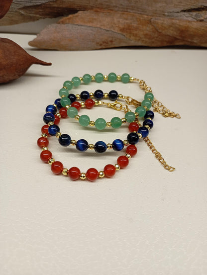 Beaded Bracelet for women, carnelian, blue tiger eye, green aventurine  Hematite Gemstone Bracelet,Elegant Bracelet,Energy Protection stones