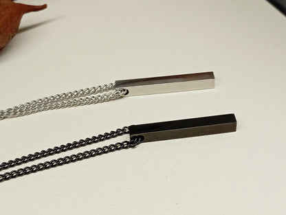 Rectangle pendant necklace Silver or black colour stainless steel chain, adjustable black cord, trend , fashion casual necklace gift for him
