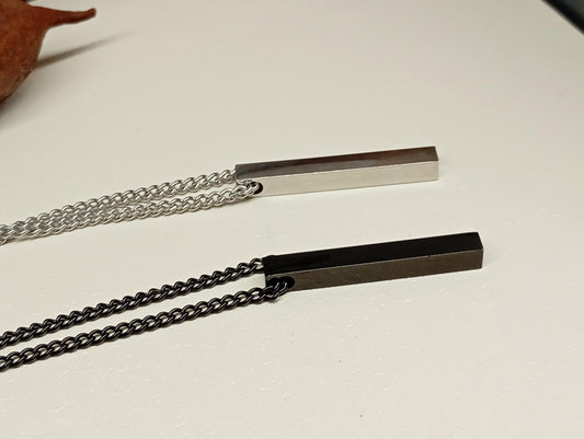 Rectangle pendant necklace Silver or black colour stainless steel chain, adjustable black cord, trend , fashion casual necklace gift for him