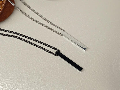 Rectangle pendant necklace Silver or black colour stainless steel chain, adjustable black cord, trend , fashion casual necklace gift for him