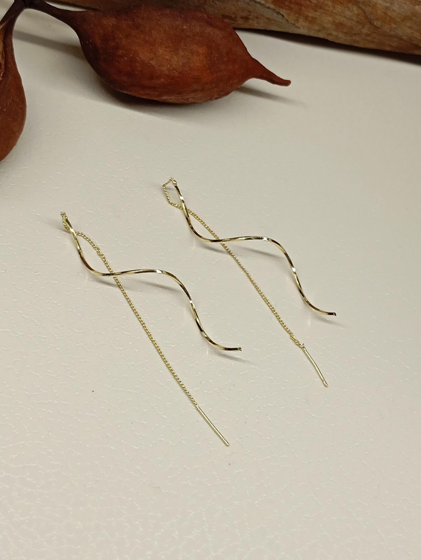 Elegant Gold Threader Earrings – Minimalist Twisted Drop Dangle Earrings, evening, simple, wedding party jewelry, gift for girlfriend