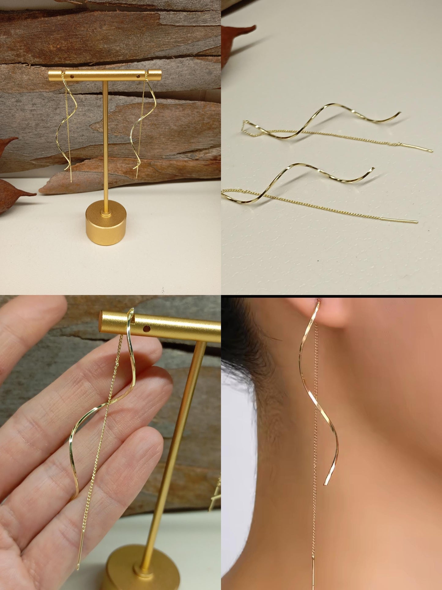 Elegant Gold Threader Earrings – Minimalist Twisted Drop Dangle Earrings, evening, simple, wedding party jewelry, gift for girlfriend