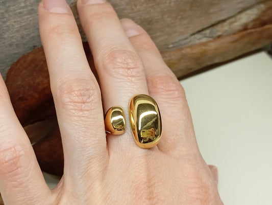 Stylish bold ring,adjustable stainless steel waterproof hypoallergenic 18K gold plated asymmetric open finger ring trendy, gift for her