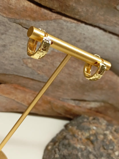 Gold Stainless Steel Huggie Hoop Earrings – Hammered Textured, Hypoallergenic, Waterproof, minimalist, every day, elegant