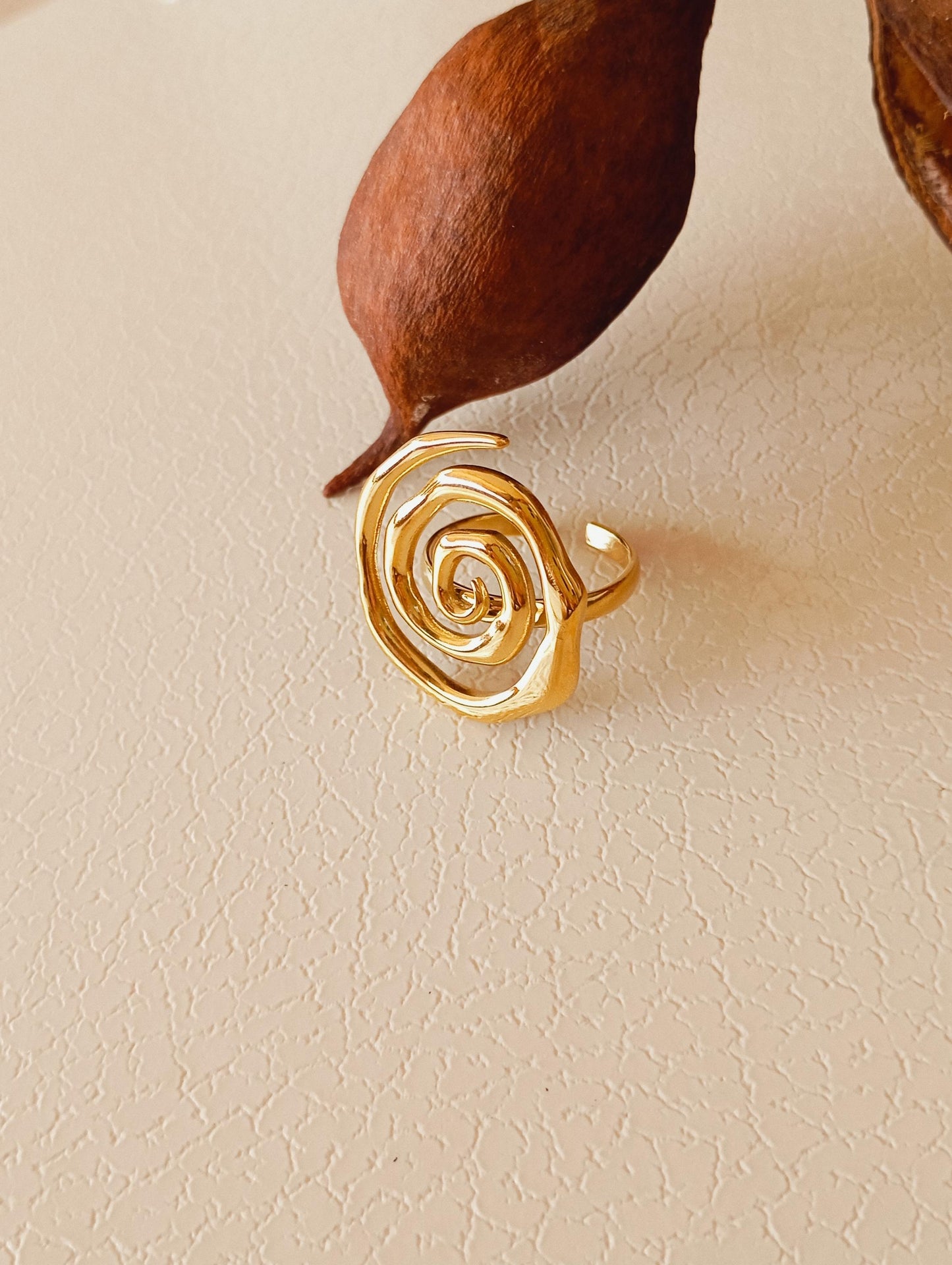 Gold Spiral Open Ring Adjustable  Stainless Steel Statement Ring, Bold Modern Jewelry Gift for Her