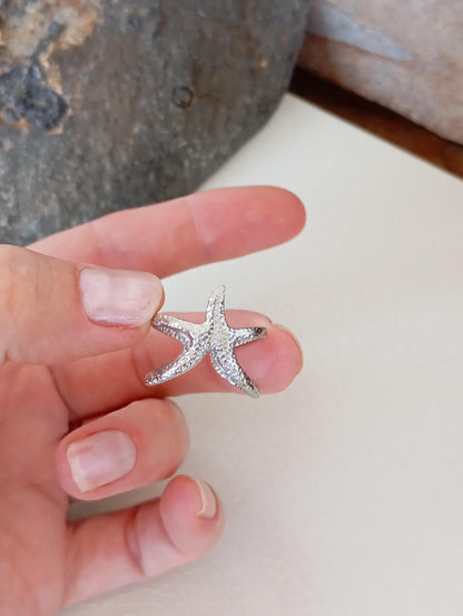 Adjustable Stainless Steel Starfish Rings – Ocean Inspired Open Band Ring in Gold or Silver – Beach Jewelry for Women, Sea Lover Gift