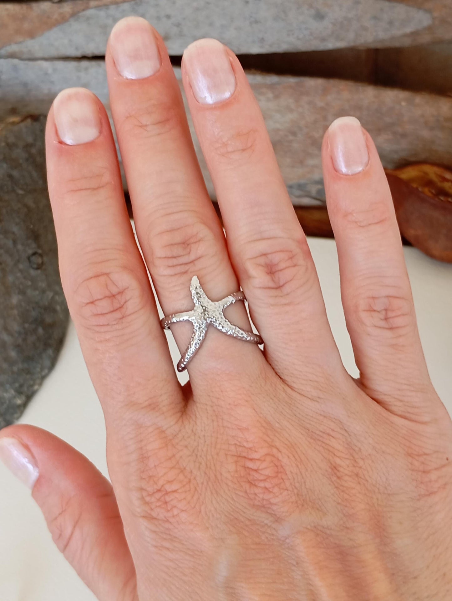 Adjustable Stainless Steel Starfish Rings – Ocean Inspired Open Band Ring in Gold or Silver – Beach Jewelry for Women, Sea Lover Gift