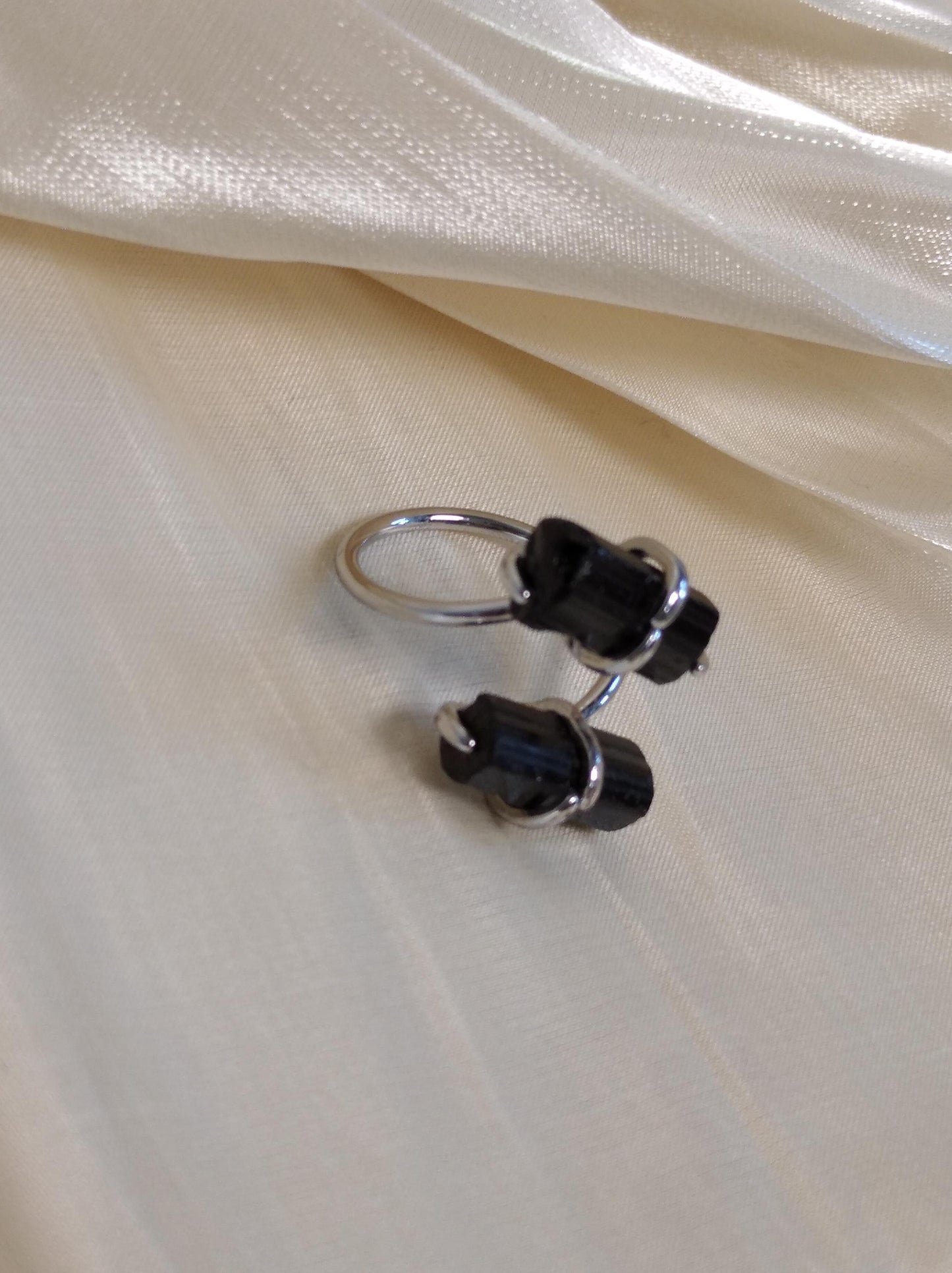 Raw black tourmaline adjustable finger ring in silver or gold, gemstone, healing protection, mascot, fashion, wedding,elegant,gift for women