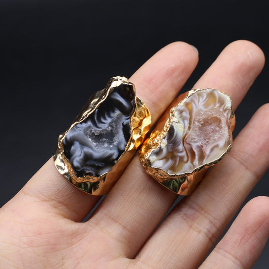 Raw Lace agate geode adjustable finger ring, antique, bohemian healing, protection, natural gemstone, fashion dainty elegant gift for women
